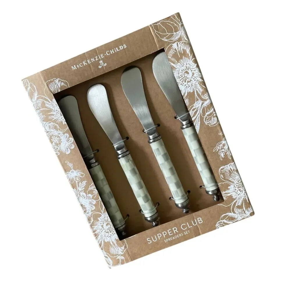 Brand New Mackenzie-Childs Sterling Check Supper Club Spreaders Set